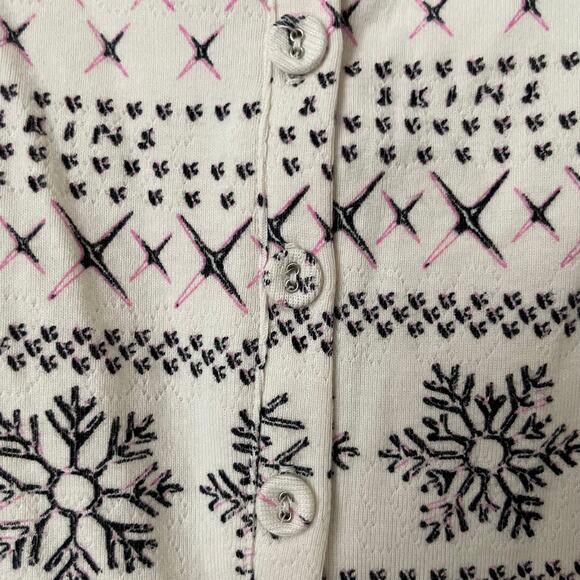 Skims Top Womens Large White Black Fair Isle Cropped Long Sleeve Knit Pajama - Picture 7 of 12